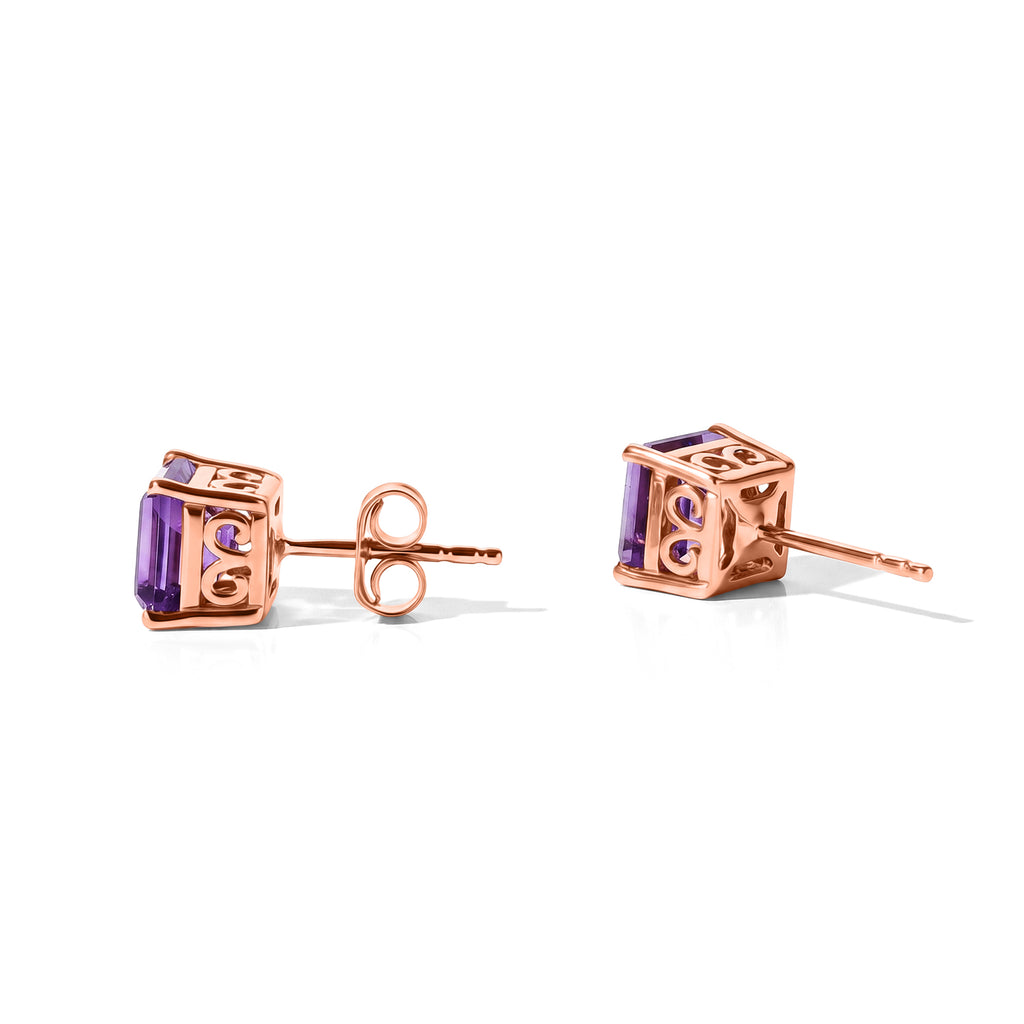 Rose De France Amethyst Solitaire Stud Earring with Push Post in Rose Gold Plated Sterling Silver 3.42 Ct._8695431_3