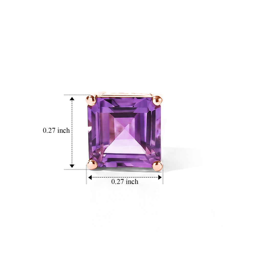 Rose De France Amethyst Solitaire Stud Earring with Push Post in Rose Gold Plated Sterling Silver 3.42 Ct._8695431_5