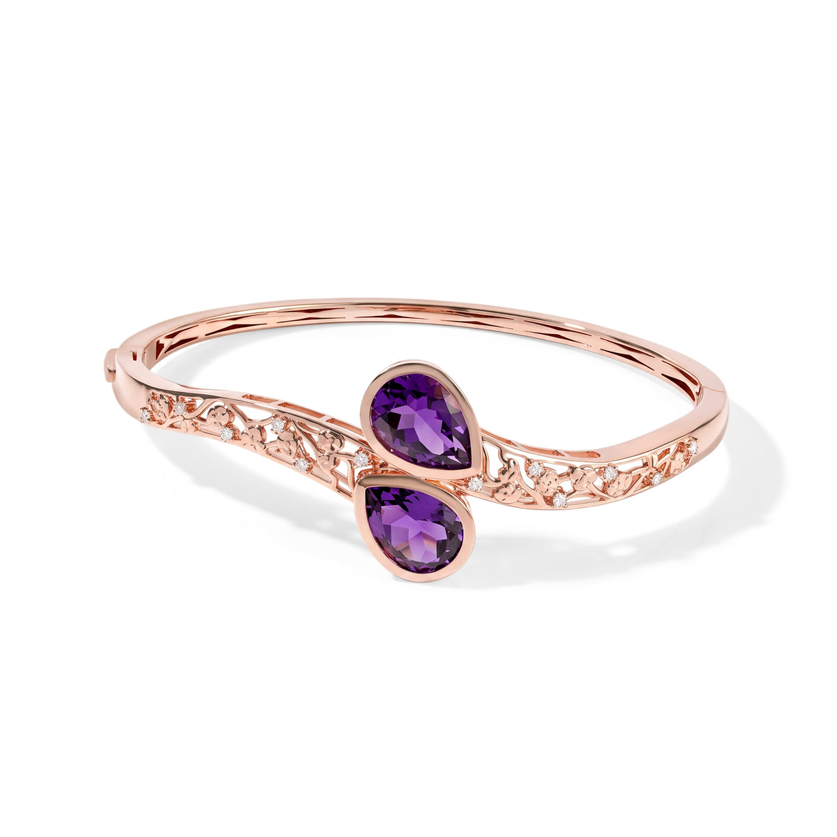 EverTrue - Rose De France Amethyst &amp; White Zircon Full Bangle (Size - 7.5) 10.32 Ct. 8695432 0