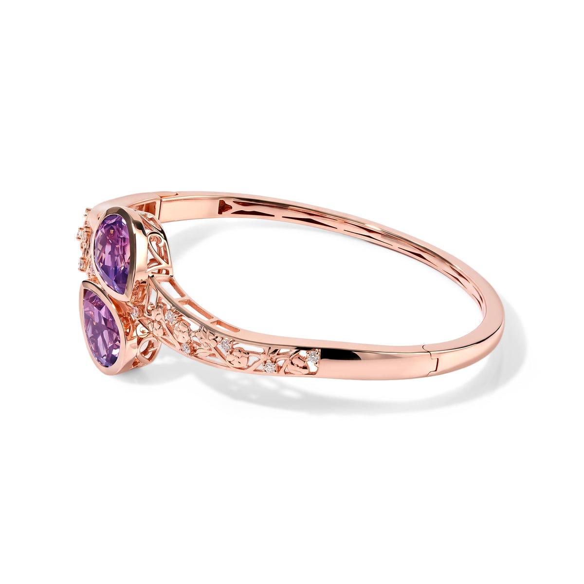 EverTrue - Rose De France Amethyst &amp; White Zircon Full Bangle (Size - 7.5) 10.32 Ct. 8695432 3