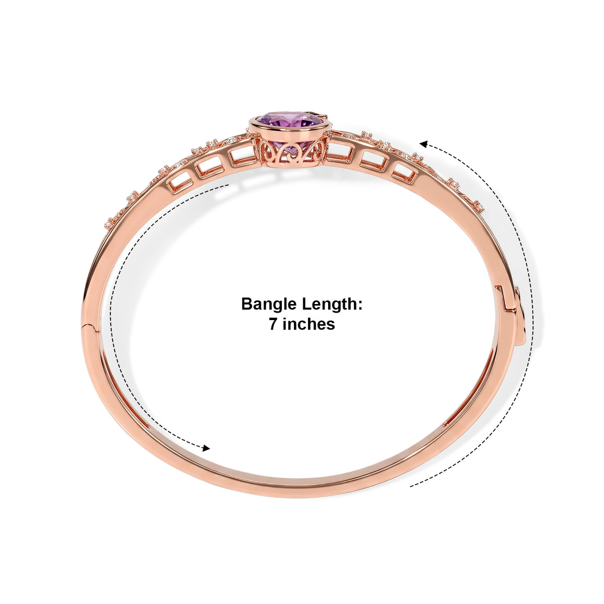 EverTrue - Rose De France Amethyst &amp; White Zircon Full Bangle (Size - 7.5) 10.32 Ct. 8695432 5