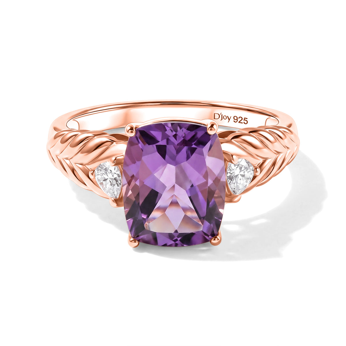 D'Joy Rose De France Amethyst, Moissanite Main Stone With Side Stone Ring in Rose GoldSterling Silver  3.054  Ct. 8695433 0