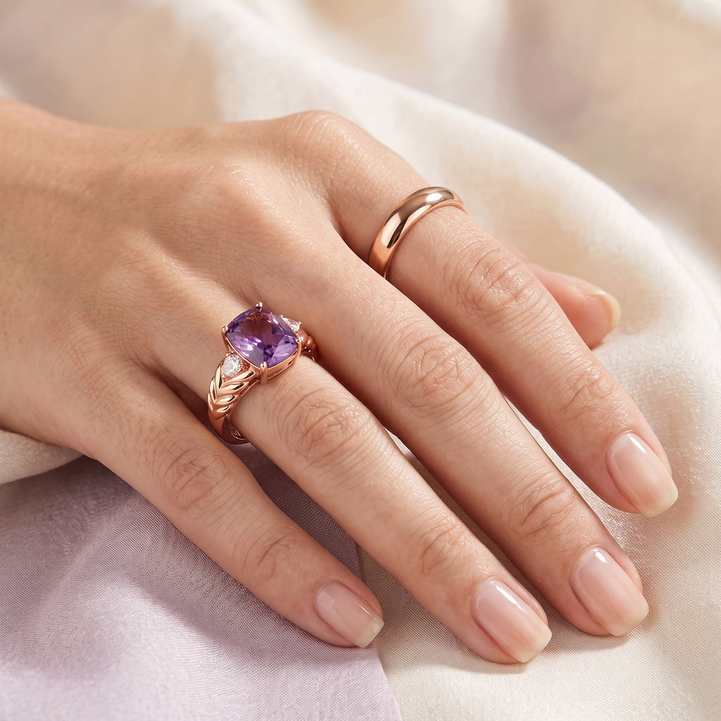 D'Joy Rose De France Amethyst, Moissanite Main Stone With Side Stone Ring in Rose GoldSterling Silver  3.054  Ct._8695433_2