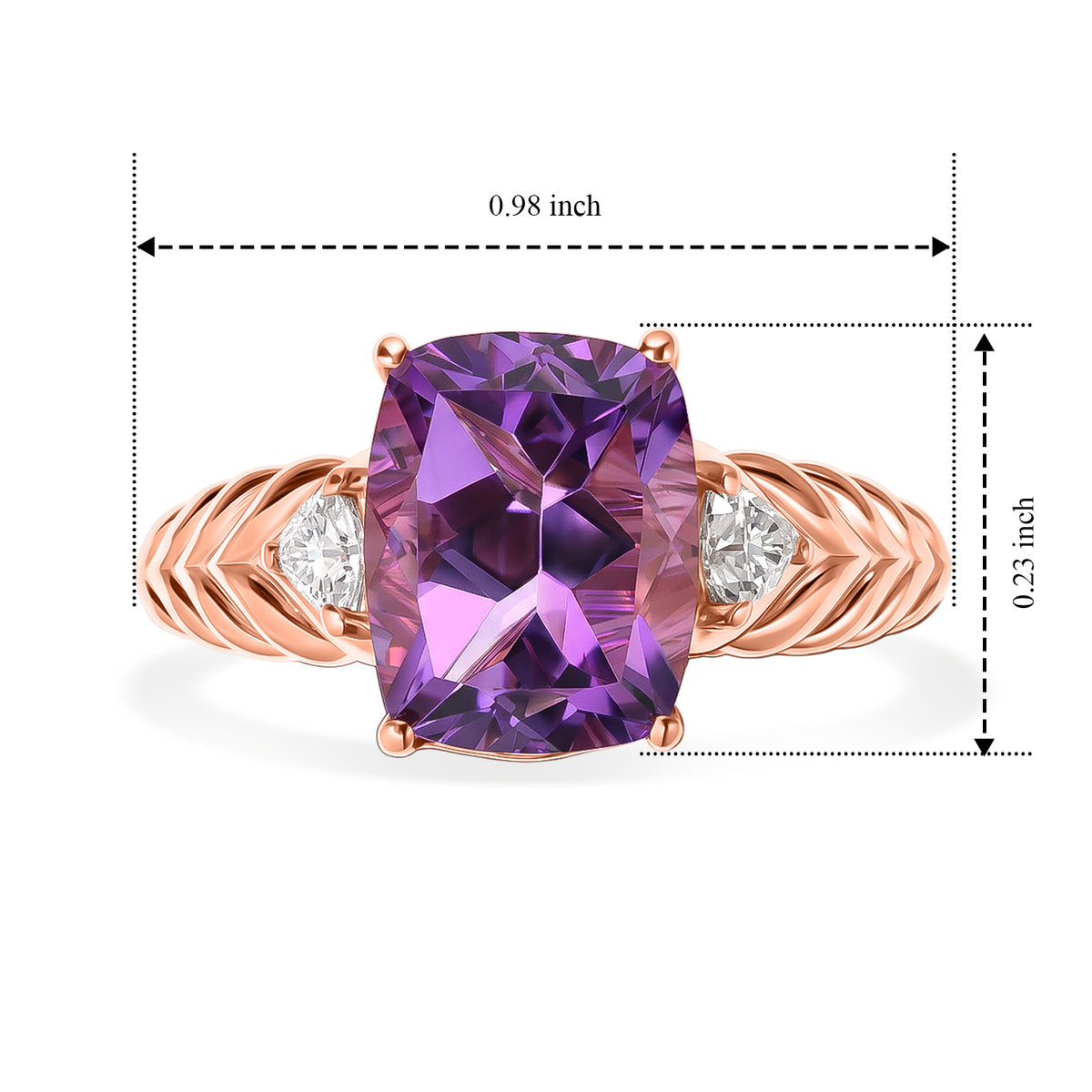 D'Joy Rose De France Amethyst, Moissanite Main Stone With Side Stone Ring in Rose GoldSterling Silver  3.054  Ct. 8695433 5