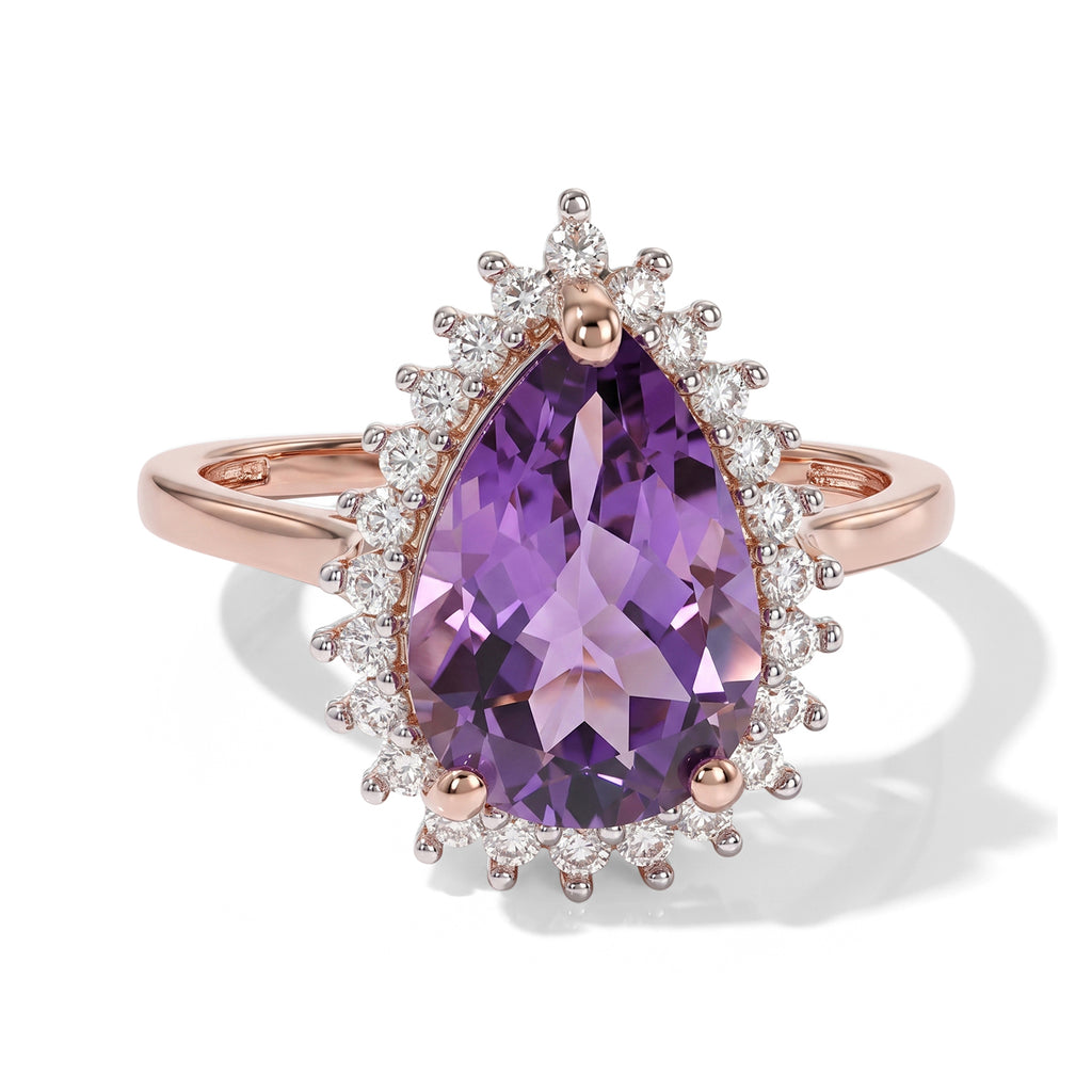 D'Joy Rose De France Amethyst, White Zircon Main Stone With Side Stone Ring in Rose GoldSterling Silver  3.114  Ct._8695468