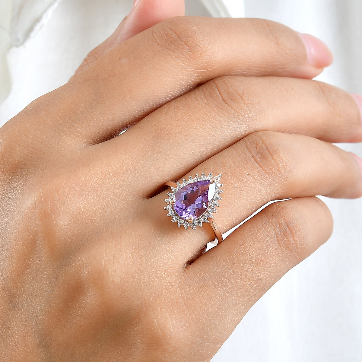 D'Joy Rose De France Amethyst, White Zircon Main Stone With Side Stone Ring in Rose GoldSterling Silver  3.114  Ct. 8695468 1