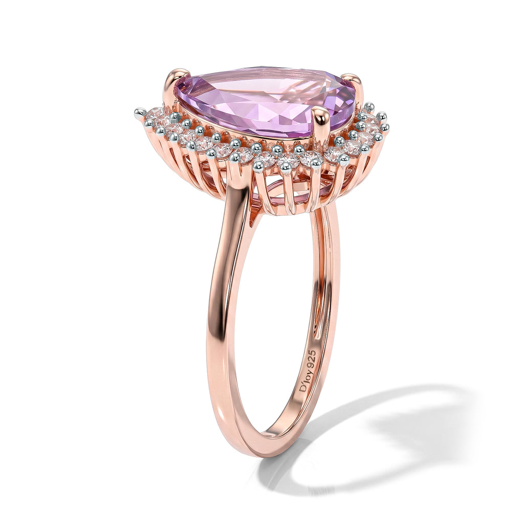 D'Joy Rose De France Amethyst, White Zircon Main Stone With Side Stone Ring in Rose GoldSterling Silver  3.114  Ct._8695468_3