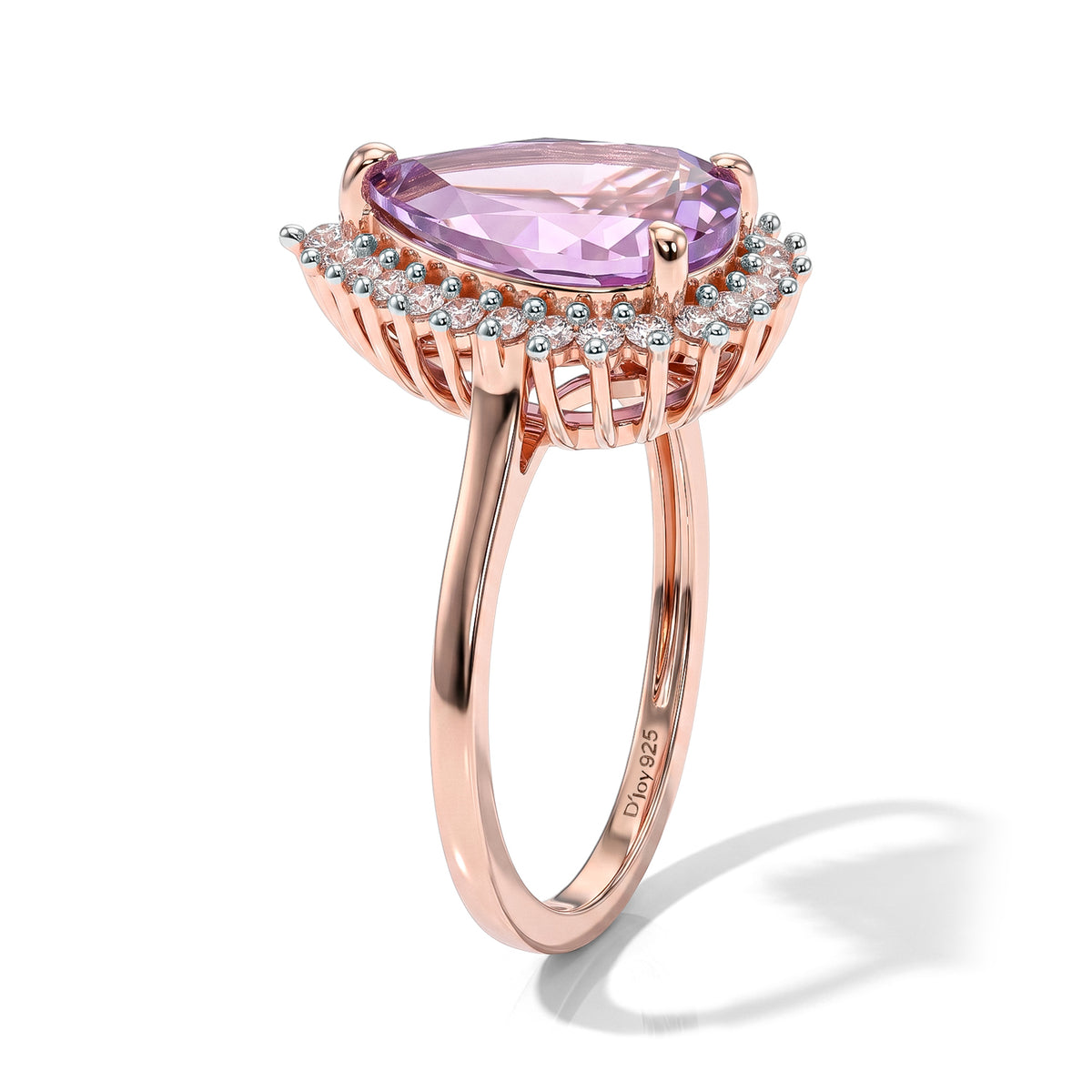 D'Joy Rose De France Amethyst, White Zircon Main Stone With Side Stone Ring in Rose GoldSterling Silver  3.114  Ct. 8695468 2