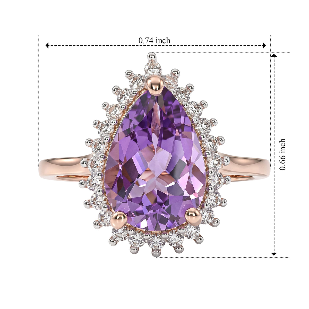D'Joy Rose De France Amethyst, White Zircon Main Stone With Side Stone Ring in Rose GoldSterling Silver  3.114  Ct. 8695468 4