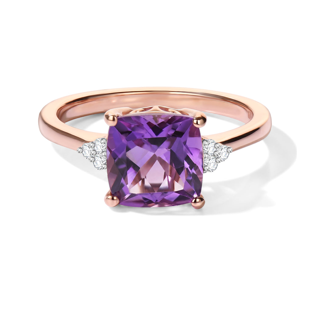 D'Joy Rose De France Amethyst, White Zircon Solitaire Ring in Rose GoldSterling Silver  2.259  Ct._8695789