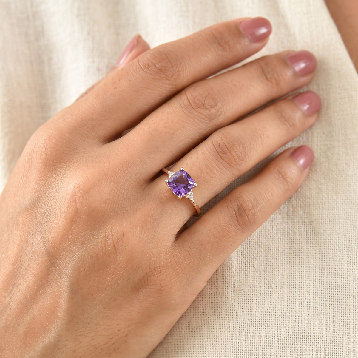 D'Joy Rose De France Amethyst, White Zircon Solitaire Ring in Rose GoldSterling Silver  2.259  Ct. 8695789 1