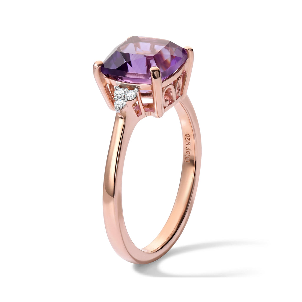 D'Joy Rose De France Amethyst, White Zircon Solitaire Ring in Rose GoldSterling Silver  2.259  Ct._8695789_3