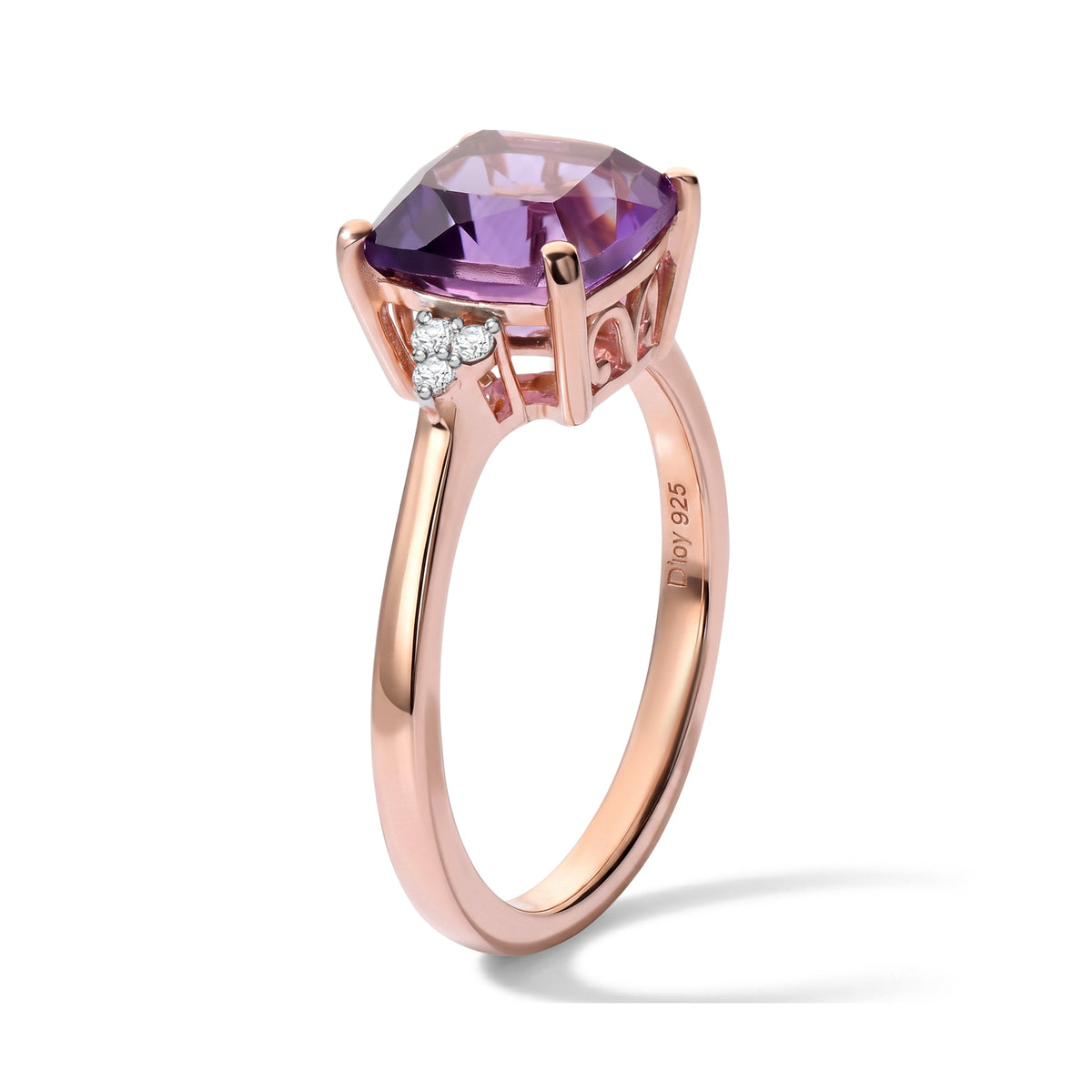 D'Joy Rose De France Amethyst, White Zircon Solitaire Ring in Rose GoldSterling Silver  2.259  Ct. 8695789 2