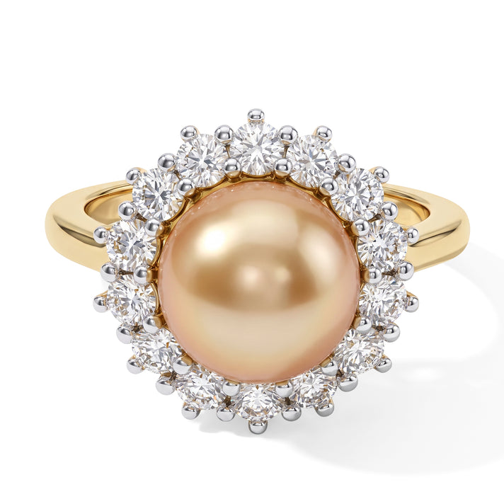 Luxuriant - AAA Golden South Sea Pearl (9-10mm) &amp; Lab Grown Diamond (SI-G-H) Halo Ring in 18K Vermeil Yellow Gold Plated Sterling Silver 7.6 Ct. 8695872 1