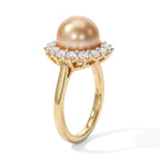 Luxuriant - Golden South Sea Pearl (9-10mm) & Lab Grown Diamond (SI/G-H) Halo Ring in 18K Vermeil Yellow Gold Plated Sterling Silver 7.12 Ct._8695872_2