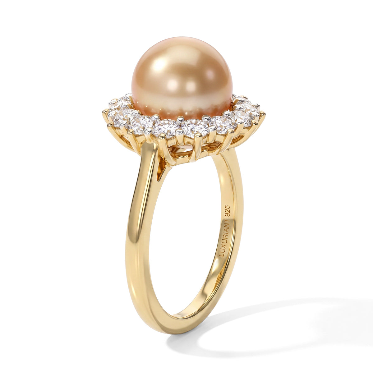 Luxuriant - AAA Golden South Sea Pearl (9-10mm) &amp; Lab Grown Diamond (SI-G-H) Halo Ring in 18K Vermeil Yellow Gold Plated Sterling Silver 7.6 Ct. 8695872 3