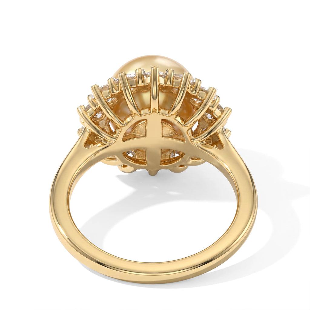 Luxuriant - Golden South Sea Pearl (9-10mm) & Lab Grown Diamond (SI/G-H) Halo Ring in 18K Vermeil Yellow Gold Plated Sterling Silver 7.12 Ct._8695872_3