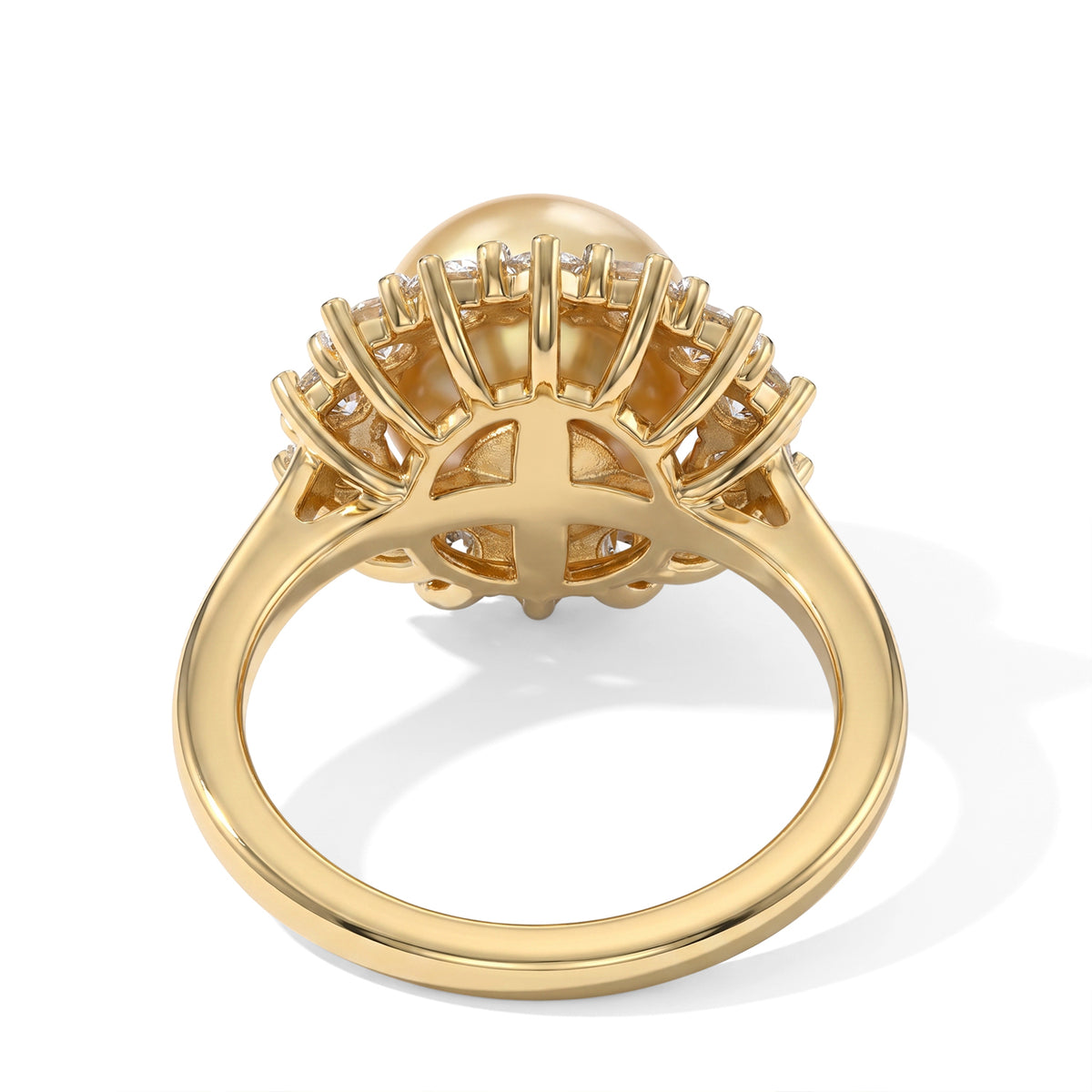 Luxuriant - AAA Golden South Sea Pearl (9-10mm) &amp; Lab Grown Diamond (SI-G-H) Halo Ring in 18K Vermeil Yellow Gold Plated Sterling Silver 7.6 Ct. 8695872 4