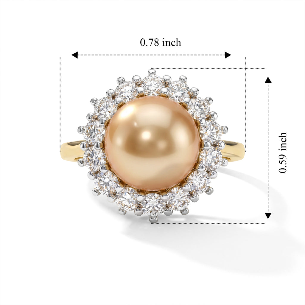 Luxuriant - Golden South Sea Pearl (9-10mm) & Lab Grown Diamond (SI/G-H) Halo Ring in 18K Vermeil Yellow Gold Plated Sterling Silver 7.12 Ct._8695872_4