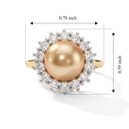 Luxuriant - Golden South Sea Pearl (9-10mm) & Lab Grown Diamond (SI/G-H) Halo Ring in 18K Vermeil Yellow Gold Plated Sterling Silver 7.12 Ct._8695872_4
