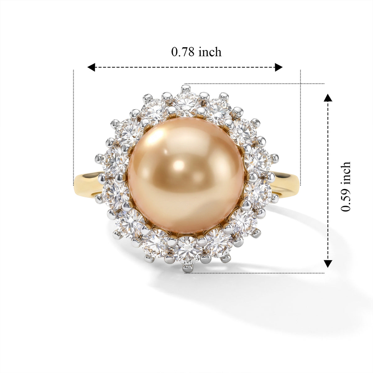 Luxuriant - AAA Golden South Sea Pearl (9-10mm) &amp; Lab Grown Diamond (SI-G-H) Halo Ring in 18K Vermeil Yellow Gold Plated Sterling Silver 7.6 Ct. 8695872 5