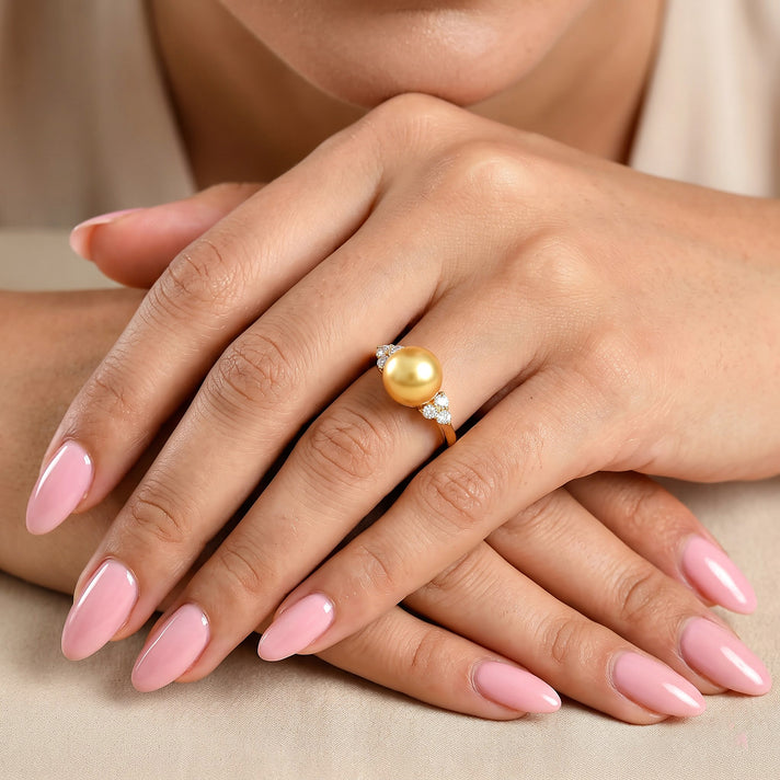 Luxuriant - Premium Golden South Sea Pearl (9-10mm) &amp; Lab Grown Diamond (SI/G-H) Ring in 18K Vermeil Yellow Gold Plated Sterling Silver 6.61 Ct. 8695949 2