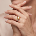 D'Joy - Golden South Sea Pearl & Natural White Diamond Ring in 18K Vermeil Yellow Gold Plated Sterling Silver 6.20 Ct._8695960_2
