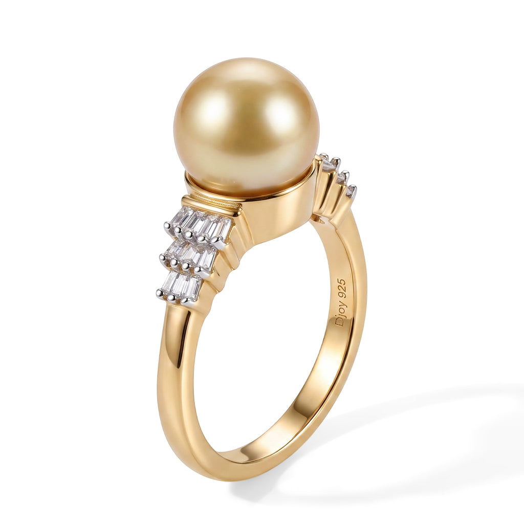 D'Joy - Golden South Sea Pearl & Natural White Diamond Ring in 18K Vermeil Yellow Gold Plated Sterling Silver 6.20 Ct._8695960_3