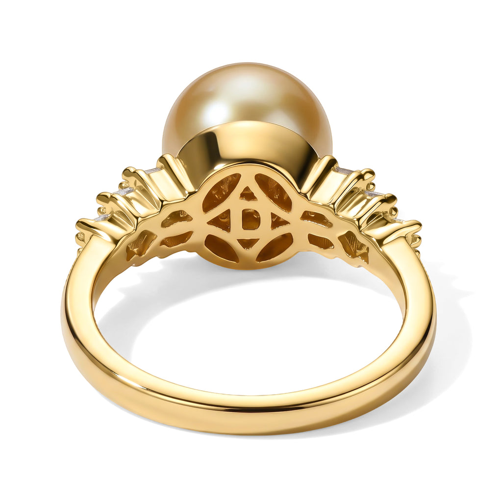 D'Joy - Golden South Sea Pearl & Natural White Diamond Ring in 18K Vermeil Yellow Gold Plated Sterling Silver 6.20 Ct._8695960_4