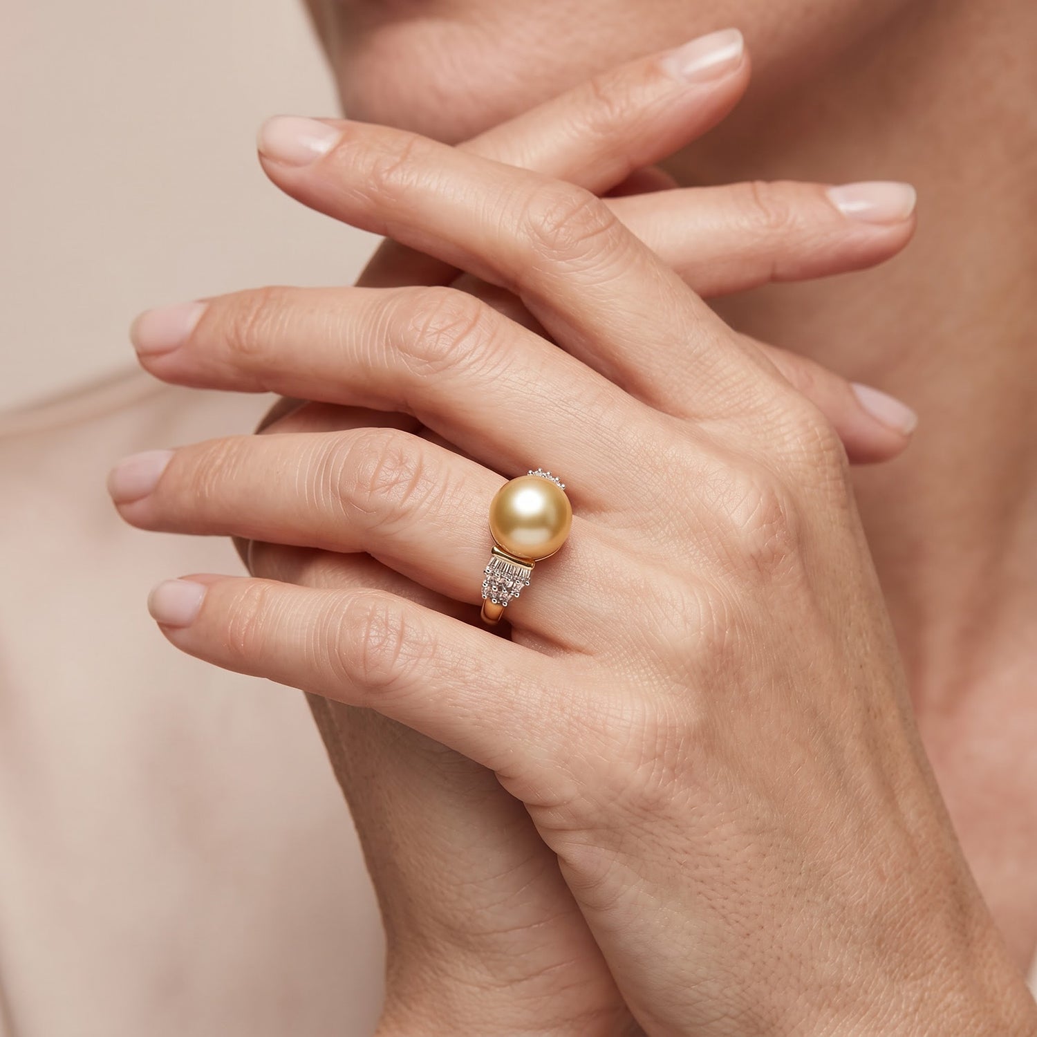D'Joy - Golden South Sea Pearl &amp; Natural White Diamond Ring in 18K Vermeil Yellow Gold Plated Sterling Silver 6.20 Ct. 8695966 2
