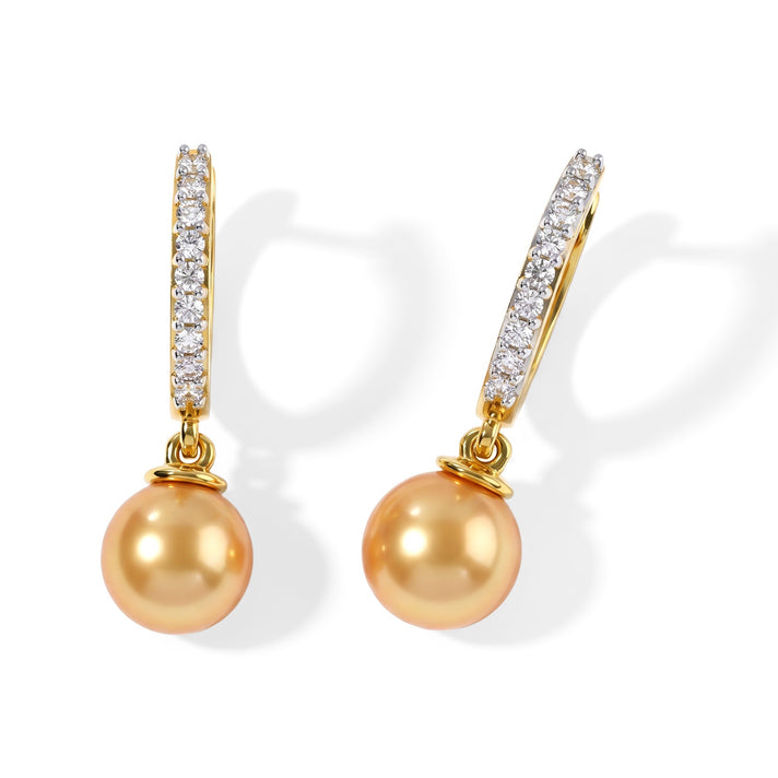 Luxuriant - Premium Golden South Sea Pearl (8-9mm) &amp; Lab Grown Diamond (SI/G-H) Hoop Earring in 18K Vermeil Yellow Gold Plated Sterling Silver 9.35 Ct. 8696103 1