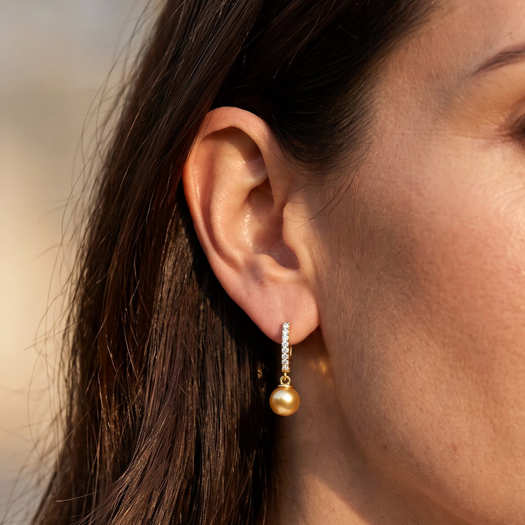 Luxuriant - Golden South Sea Pearl (8-9mm) & Lab Grown Diamond (SI/G-H) Hoop Earring in 18K Vermeil Yellow Gold Plated Sterling Silver 9.35 Ct._8696103_1