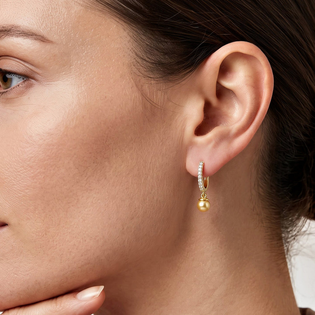 Luxuriant - Golden South Sea Pearl (8-9mm) & Lab Grown Diamond (SI/G-H) Hoop Earring in 18K Vermeil Yellow Gold Plated Sterling Silver 9.35 Ct._8696103_2