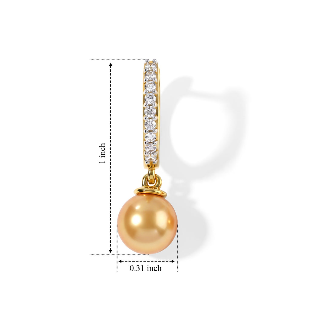 Luxuriant - Golden South Sea Pearl (8-9mm) & Lab Grown Diamond (SI/G-H) Hoop Earring in 18K Vermeil Yellow Gold Plated Sterling Silver 9.35 Ct._8696103_4