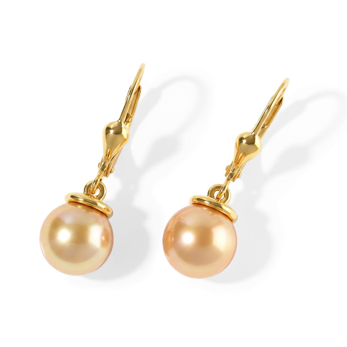 D'Joy - AAA Golden South Sea Pearl (8-10mm) Solitaire Earring with Lever Back in 18K Vermeil Yellow Gold Plated Sterling Silver 9.95 Ct. 8696105 1