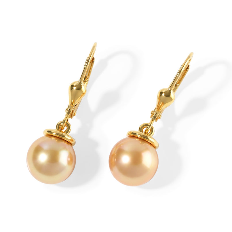 D'Joy - Golden South Sea Pearl (8-10mm) Solitaire Earring with Lever Back in 18K Vermeil Yellow Gold Plated Sterling Silver 9.95 Ct._8696105