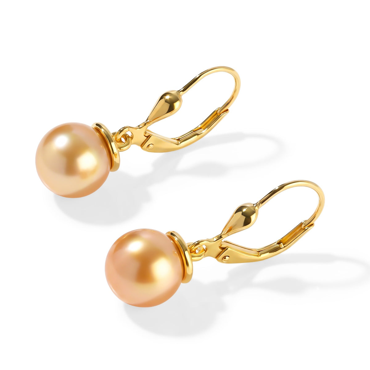 D'Joy - AAA Golden South Sea Pearl (8-10mm) Solitaire Earring with Lever Back in 18K Vermeil Yellow Gold Plated Sterling Silver 9.95 Ct. 8696105 4