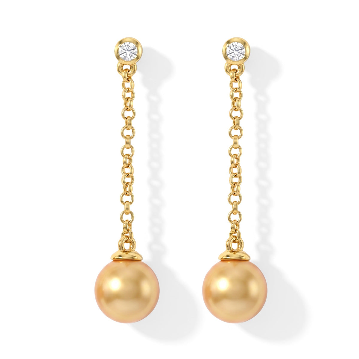 Luxuriant - Premium Golden South Sea Pearl (8-10mm) &amp; Lab Grown Diamond (SI/G-H) Dangling Earring with Push Post in 18K Vermeil Yellow Gold Plated Sterling Silver 9.88 Ct. 8696106 0