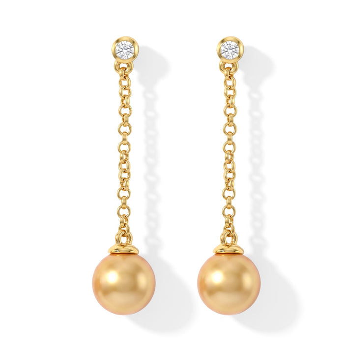 Luxuriant - Premium Golden South Sea Pearl (8-10mm) &amp; Lab Grown Diamond (SI-G-H) Dangling Earring with Push Post in 18K Vermeil Yellow Gold Plated Sterling Silver 9.88 Ct. 8696106 1