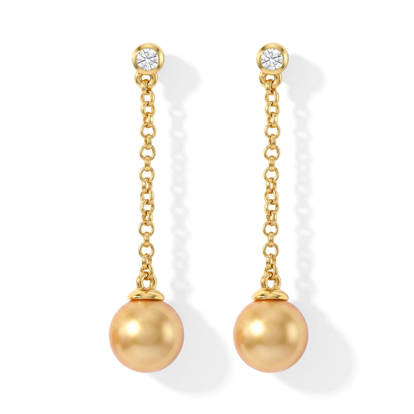 Luxuriant - Golden South Sea Pearl (8-10mm) & Lab Grown Diamond (SI/G-H) Dangling Earring with Push Post in 18K Vermeil Yellow Gold Plated Sterling Silver 9.88 Ct._8696106