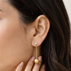 Luxuriant - Golden South Sea Pearl (8-10mm) & Lab Grown Diamond (SI/G-H) Dangling Earring with Push Post in 18K Vermeil Yellow Gold Plated Sterling Silver 9.88 Ct._8696106_2