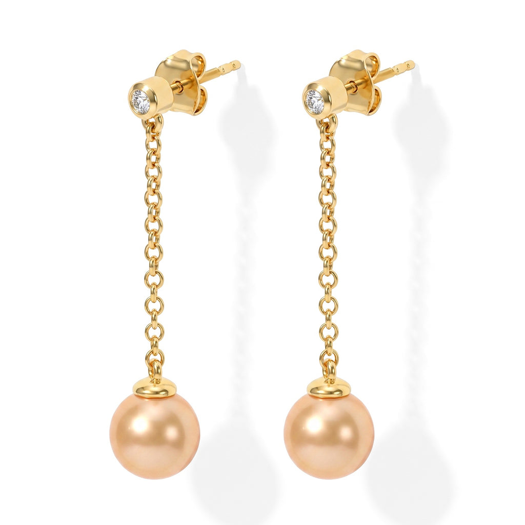Luxuriant - Golden South Sea Pearl (8-10mm) & Lab Grown Diamond (SI/G-H) Dangling Earring with Push Post in 18K Vermeil Yellow Gold Plated Sterling Silver 9.88 Ct._8696106_3