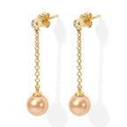 Luxuriant - Golden South Sea Pearl (8-10mm) & Lab Grown Diamond (SI/G-H) Dangling Earring with Push Post in 18K Vermeil Yellow Gold Plated Sterling Silver 9.88 Ct._8696106_3