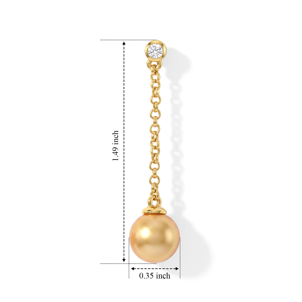 Luxuriant - Golden South Sea Pearl (8-10mm) & Lab Grown Diamond (SI/G-H) Dangling Earring with Push Post in 18K Vermeil Yellow Gold Plated Sterling Silver 9.88 Ct._8696106_4