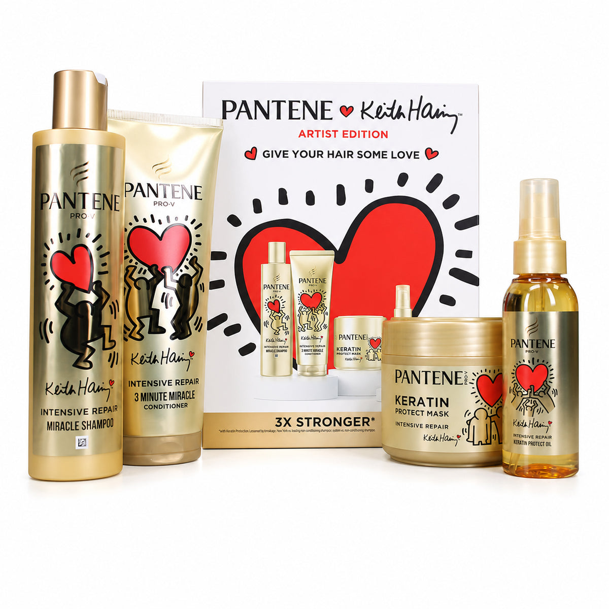 4 Piece Pantene Keith Haring Artist Edition Haircare Set - Includes Shampoo, Conditioner, Hair Mask &amp; Hair Oil for Complete Nourishing Haircare Routine 8696197 0