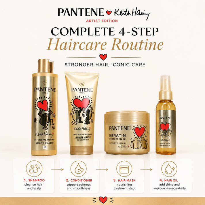 4 Piece Pantene Keith Haring Artist Edition Haircare Set - Includes Shampoo, Conditioner, Hair Mask &amp; Hair Oil for Complete Nourishing Haircare Routine 8696197 2