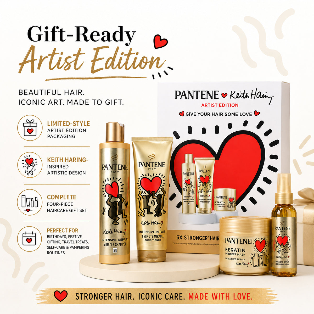 4 Piece Pantene Keith Haring Artist Edition Haircare Set - Includes Shampoo, Conditioner, Hair Mask &amp; Hair Oil for Complete Nourishing Haircare Routine 8696197 5
