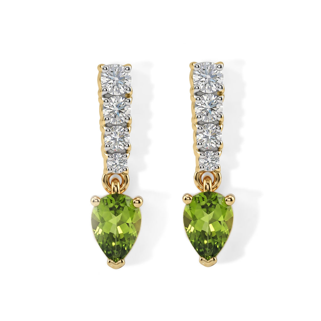 D'Joy - Peridot & Moissanite Dangling Earring with Push Post in Yellow Gold Plated Sterling Silver 2.15 Ct._8696375