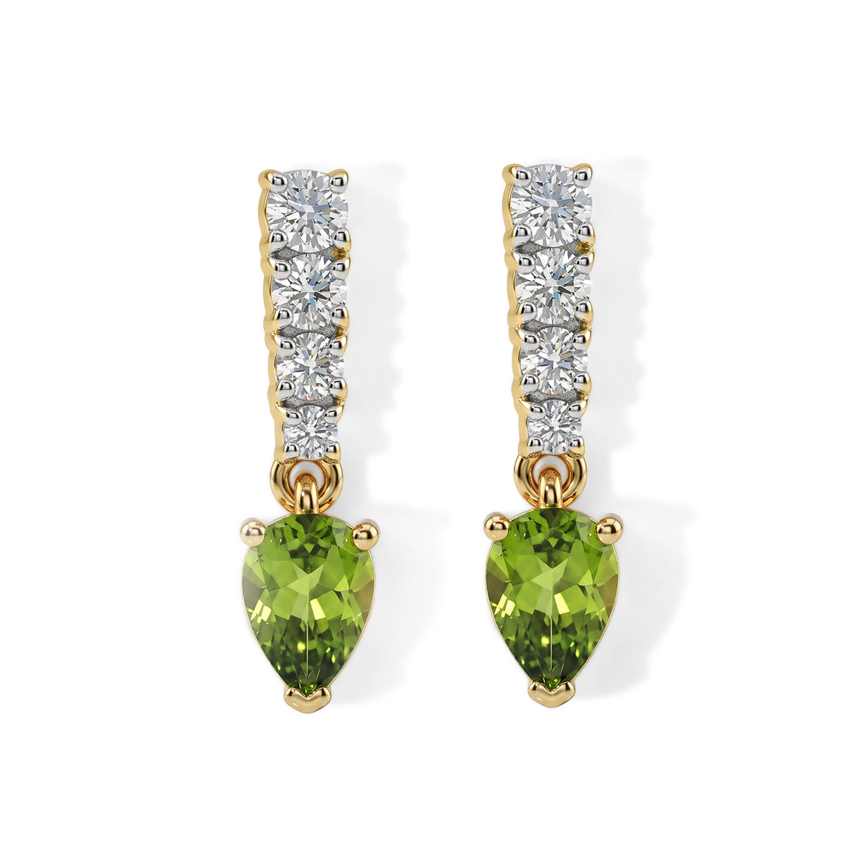 D'Joy - Natural Hebei Peridot &amp; Moissanite Dangling Earring with Push Post in Yellow Gold Plated Sterling Silver 2.15 Ct. V32513445 0