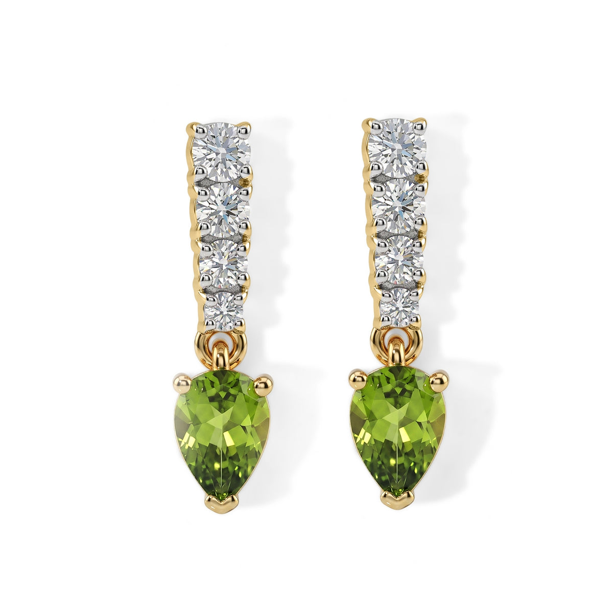 D'Joy - Natural Hebei Peridot &amp; Moissanite Dangling Earring with Push Post in Yellow Gold Plated Sterling Silver 2.15 Ct. V32513445 0